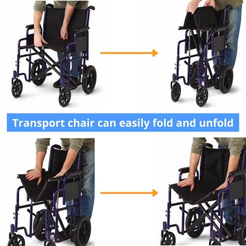 Medline Heavy Duty Transport Chair supports up to 500 lbs., Bariatric Transport Wheelchair, 22" x 18" seat, Blue Frame 7