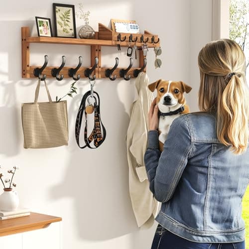 Evermagin 29" Coat Rack Wall Mount with Shelf, 4 in 1 Wall Mounted Coat and Key Hanger with 11 Hooks, Entryway Key Holder with Mail Holder for Living Room, Bedroom 5