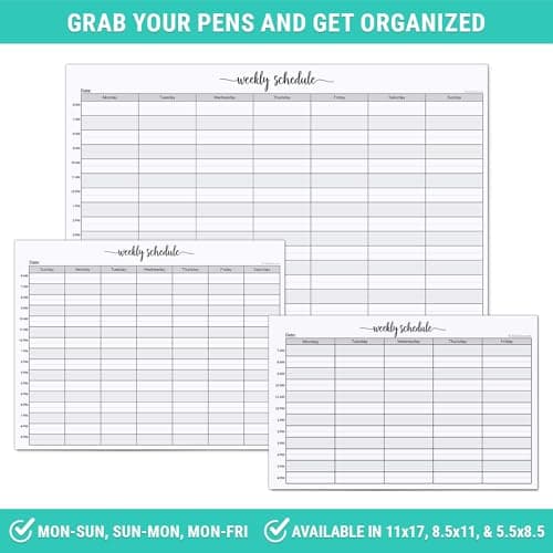 321Done Weekly Schedule Planning Notepad - 50 Sheets (8.5x11) – Hourly Appointment Productivity Weekly Planner Tear-Off Note Pad - Cute Simple Script Large Letter Size - Made in the USA 5
