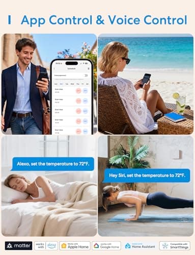 meross Smart Thermostat for Home, WiFi Thermostat Works with Matter, Alexa, Apple Home, Google Assistant, App & Voice Control, 7x24h Scheduling, Energy Saving, C-Wire Required 5