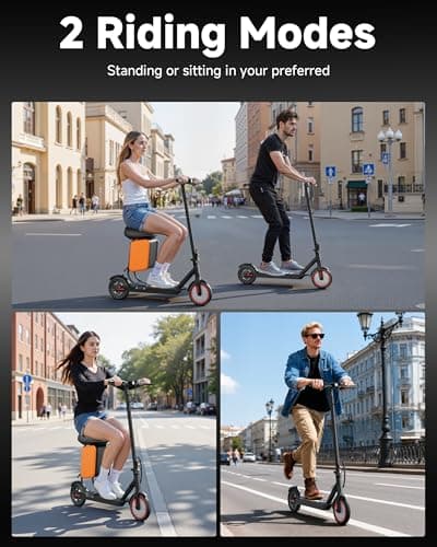 Electric Scooter with Seat for Adults and Teens, 19MPH & 15-Mile Range, 350W Motor, 8.5" Solid Tires with App Control & Dual Brake System - Foldable Commuter E-Scooter with Storage Bag 5