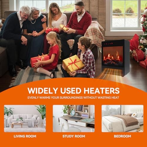 Electric Fireplace Heaters for Indoor Use, 750W/1500W Space Heater Fireplace with LED Realistic Flame & Remote, Portable Fireplace Heater for Home Office 7