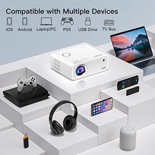 15000L Mini Projector, VISSPL Full HD 1080P Video Projector, Portable Outdoor Projector with Tripod, Kids Gift, Home Theater Movie Phone Projector Compatible with Android/iOS/Windows/TV Stick/HDMI/USB 7