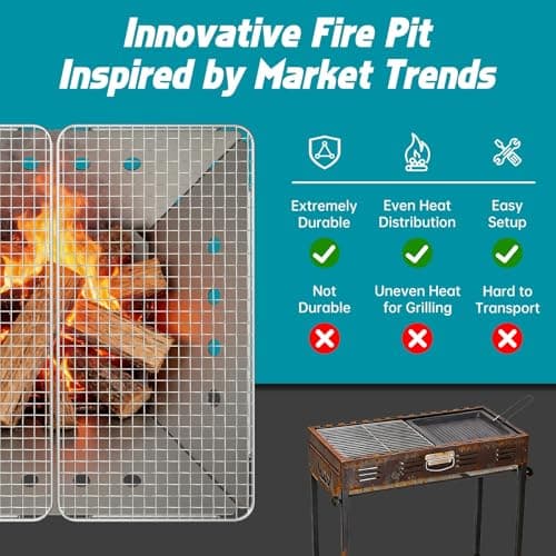 CROSSHIP Stainless Steel Fire Pit for Camping, Collapsible Fire Pit for Outdoor Use, 2-4 Person Portable Firepit, Tool-Free Assembly, Patio, Bonfire, Picnic and BBQ with Grill Net & Canvas Storage Bag 5