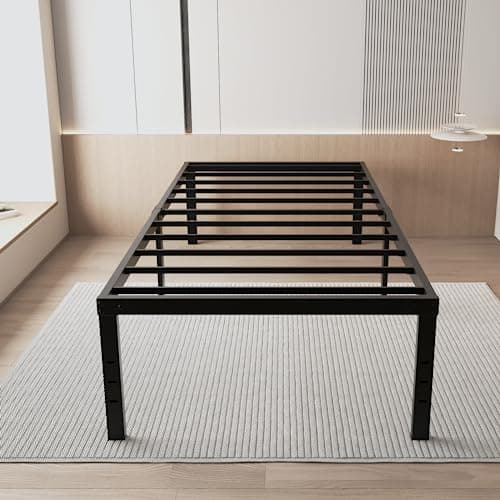 Chezisam Twin Size Bed Frames 14 "High Heavy Duty Metal Platform Bed Sturdy Steel Slat Mattress Base, with Bed Bottom Storage Space, No Box Spring Needed, Non-Slip Noiseless