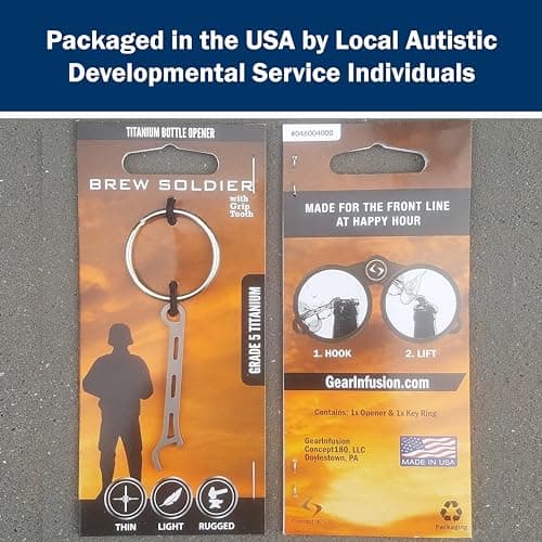 Gear Infusion Brew Soldier Bottle Opener - Thin Titanium Bottle Opener with Key Ring - Made in the USA (Sandblasted) 6