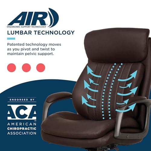 La-Z-Boy Nova Executive Office Chair - Ergonomic High Back Desk Chair with AIR Lumbar Support - Comfortable ComputerChair for Home Office - Vegan Leather - Brown 6