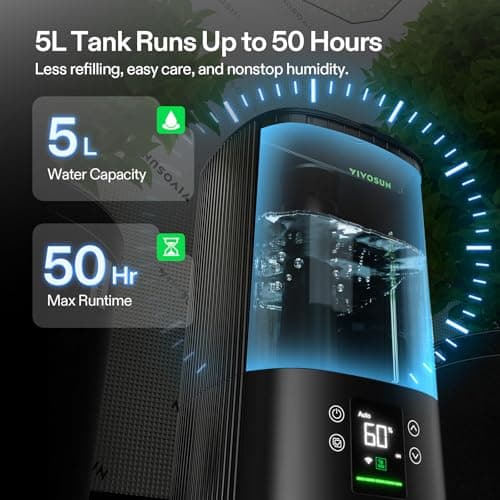 VIVOSUN AeroStream H05 Intelligent Wi-Fi Humidifier, 1.32 Gal / 5 L Humidifier with Temp & Humidity Probe, Smart Remote Control, Designed for Growers 5