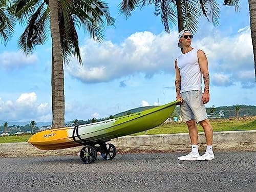 Ulticor Kayak Cart, Puncture-Free Wheels Assembles and Disassembles Within Seconds – Easy to Store – No Tools Required – All-Terrain Durable Kayak and Canoe Cart with Adjustable Straps (Green - Black) 6