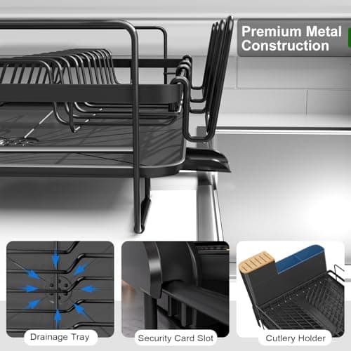 Runnatal Dish Drying Rack Extendable, Large Dish Rack with Drainboard, Utensil Holder, Cup Holder, Expandable Dish Drainer for Kitchen Counter, 20.5"-27.6" L x 12.6" W 5