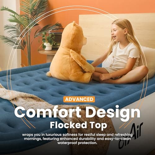 Dr. air Queen Air Mattress, 18” Raised Inflatable Bed with Built-in Pump, Waterproof Velvety Top, Ergonomic Design, Reinforced Support, and Carry Bag for Home, Camping, and Guests 5