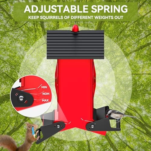 Squirrel Proof Bird Feeders for Outdoors Hanging, Metal Wild Bird Feeders with Bilateral Weight Activated Perches, 5LB Large Weatherproof Durable Backyard Feeders for Cardinals, Blue Jay,Finch -Red 9