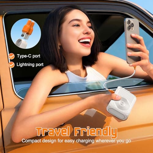 SEANCHEER P05 Portable Charger, Magnetic Power Bank, Small Wireless PowerBank, Battery Pack10000mAh Travel Essentials Fast Charging with Built in Cable, Foldable Wall Plug for iPhone,Samsung,Andriod 7