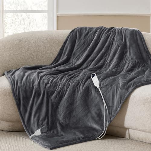 Bedsure Heated Blanket Throw Blanket - Fast Heating Electric Blanket, Soft Flannel Heated Throw with 4 Time Settings, 6 Heating Settings, Warm Gifts for Grandma Grandpa (50x60 inches, Dark Grey) 8