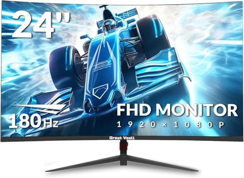 Great voell 24 Inch Curved Gaming Monitor, 180Hz FHD (1920 * 1080) 1K Computer Monitor, 3000R Curved, FreeSync, Support DP/HDMI/USB Ports, 120% sRGB, 4000:1 Contrast Ratio for Home Office & Gaming
