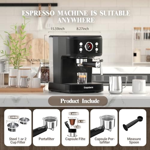 Empstorm Espresso Machine 20 Bar with Steam Milk Frother, Espresso maker Compatible for NS Original Capsules 2 IN 1 expresso maker, Professional Cappuccino Expresso Machine for Home and Office 8