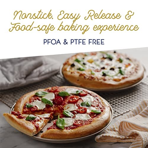 Ultra Cuisine Large Round Carbon Steel Perforated Pizza Pan with Holes, Nonstick, 13in, Champagne 5