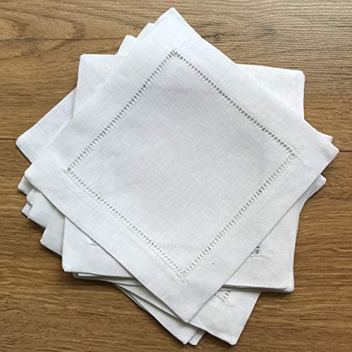 White Linen Cocktail Napkin 6"x6" Set of 50 Linen Cloth Napkin Coasters-Ladder Hemstitch 100% Linen Beverage Party Napkin Coaster Super Value Bulk 50 Pack 7