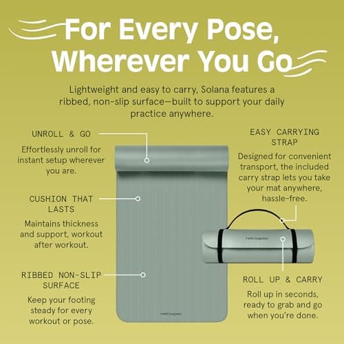 Retrospec Solana Yoga Mat 1/2" Thick w/Nylon Strap for Men & Women - Non Slip Excercise Mat for Yoga, Pilates, Stretching, Floor & Fitness Workouts 5