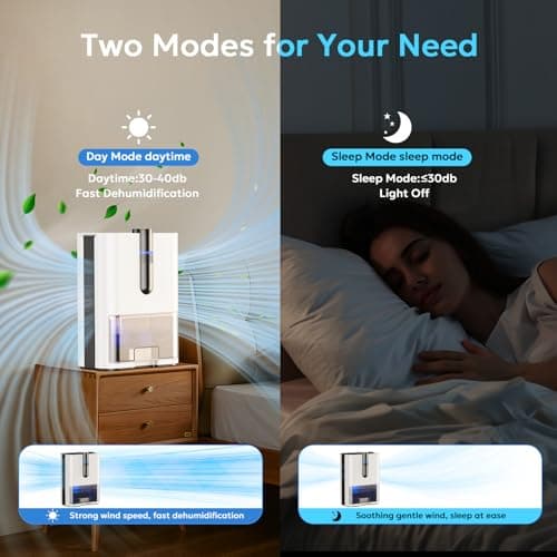 Small Dehumidifier with Drain Hose, 1000 Sq.Ft Portable Dehumidifiers for Bedroom, Bathroom, RV, Closet, Home Basement Mini Quiet Dehumidifier Auto Shut Off 7 Colors LED Light, White 5