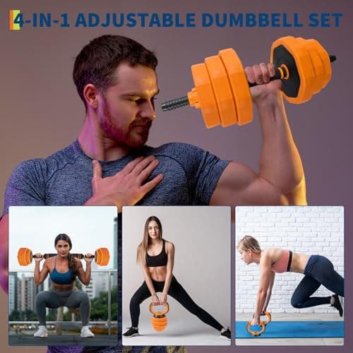 4-In-1 Adjustable Dumbbell Set (44/66/88LB) - Convertible to Barbell, Kettlebell & Push Up Stands, Home Gym Equipment for Men & Women, Space Saving Weights with PVC Coating,66 LBS 6