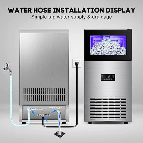 Commercial Ice Maker Machine, 160Lbs/24H with 35Lbs Ice Capacity, 63Pcs Clear Ice Cubes per Round in 11-20Mins, Stainless Steel Under Counter Freestanding Ice Machine Maker for Home Bar Outdoor 5