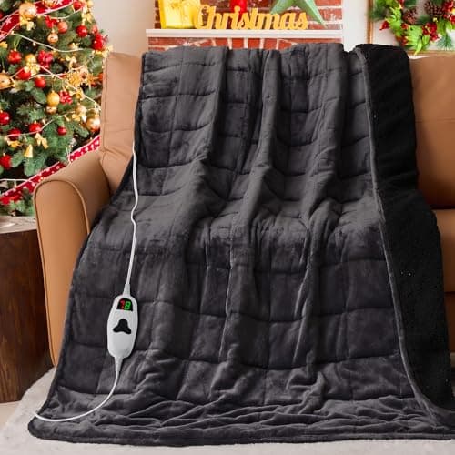 CYMULA Heated Weighted Blanket for Adults, Weighted Heated Blanket 50" x 60", 13lbs Sherpa Fleece Weighted Electric Blanket Soft Heating Blanket with 10 Heating Levels & 1-8 Hours Auto Off, Dark Grey 7