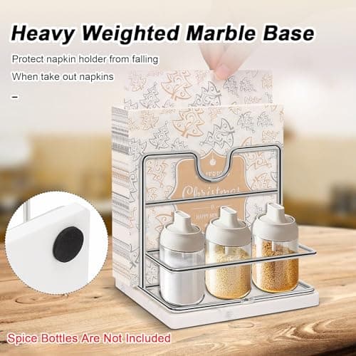 Livabber Napkin Holder, Metal Napkin Storage with Salt and Pepper Shakers Caddy Modern Napkin Dispenser for Table Kitchen Countertop, Not Including Salt and Pepper Shakers (Middle Marble, Chrome) 5