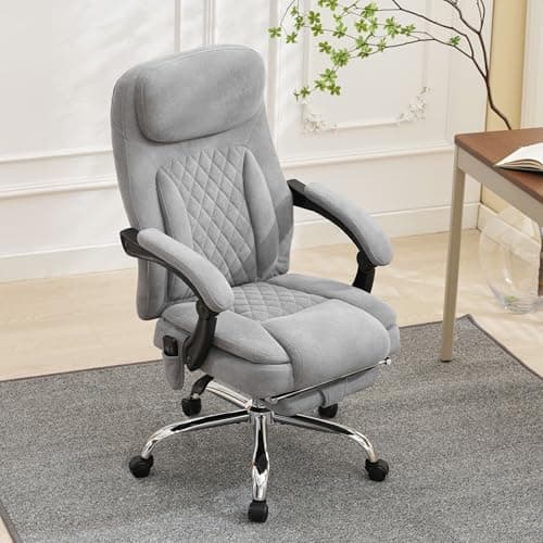 6-Point Massage Ergonomic Office Chair with Heated, Footrest & 45Reclining High Back, Big and Tall Executive Desk Chair 500LBS, Thick Cushion for Home Office, Grey 9