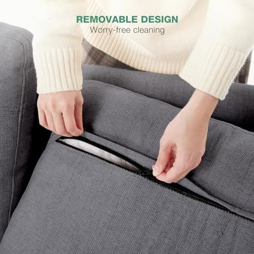 Novilla 57" Small Couch - Grey Linen Fabric Loveseat Sofa with 2 Bolster Pillows, Toolless Assembly 7