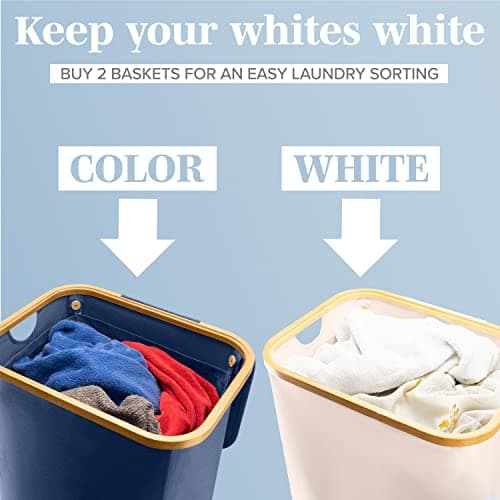 LONBET Laundry Basket with Lid, Made from Breathable Fabric | Aesthetic Clothes Hampers for Laundry with Side Handles & Sturdy Bamboo Frame (26 Gallons - Single, Beige) 5
