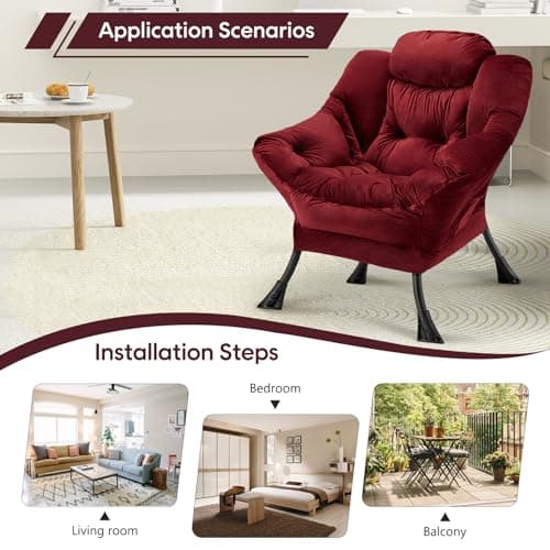 Congermom Fabric Lazy Chair Large Accent Chair,Velvet Frabic Modern Lounge Reading Chair with Armrests & Side Pocket,Upholstered Armchair for Living Room,Bedroom,Dorm(Dusty Rose) 5