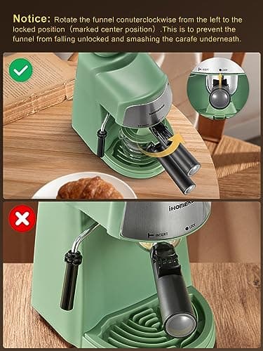 Ihomekee Espresso Machine, 3.5Bar Espresso and Cappuccino Machine with Preheating Function, 4 Cup Coffee Maker with Milk Frothing Function and Steam Wand (Green), CM6810 6