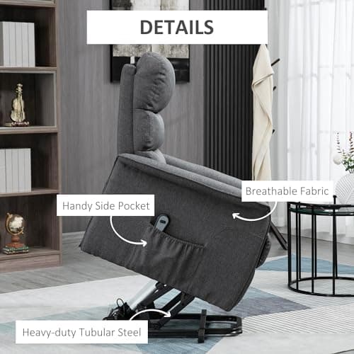 HOMCOM Power Lift Recliner Chair for Elderly, Easy Assembly, Fabric Lift Chair for Adults, Recliner Sofa with Remote Control, Side Pockets for Living Room, Gray 6