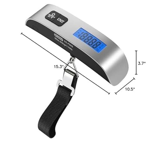 Luggage Scale Dr.meter Travel Essentials Luggage Weight Scale Backlight LCD Display 110lb/50kg Electronic Balance Digital Postal Travel Accessories with Rubber Paint Handle Temperature Sensor Silver 10