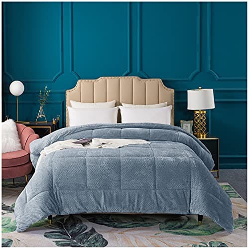 KASENTEX Super Ultra Soft Luxury Plush Sherpa Comforter, Cozy Reversible Faux Fur Machine Washable Bedding, Grey Blue, Twin/Twin XL Size