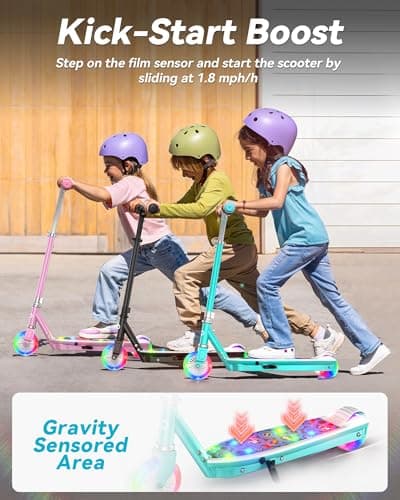 Gyroor KS2 Kids Electric Scooter for Ages 6–12, Safe 5 MPH Beginner E Scooter with Adjustable Handlebar, LED Lights, Rear Brake,Gyan 4