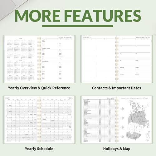 GNL 2025 Planner, Weekly ＆ Monthly Planner 2025, JAN. 2025 – DEC. 2025, 8.5" x 11" Monthly Agenda Planner with Tabs, Waterproof PVC Cover, Spiral Binding, Double-sided Pocket, Bookmark, Sage Green 5