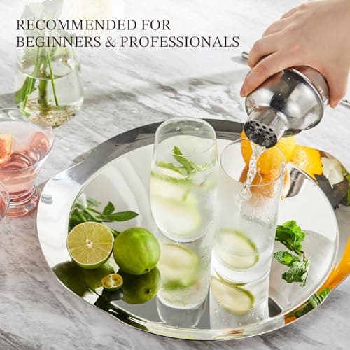 Cocktail Shaker, KITESSENSU 24oz Drink Shaker with Bartender Strainer, Measuring Jigger, Bar Mixing Spoon, Cocktail Recipe Guide, Professional Drink Mixer Set for Beginners, Silver 6