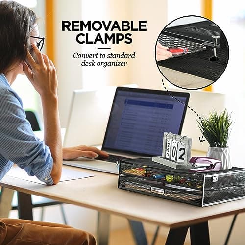 Homeify Under Desk Drawer Organizer Clamp-On, Mesh Metal Drawer Attachment, 2 Drawer Slide Out, On Or Under Desk Organizer For Office Supplies & Home Essentials (2 Drawers) 5