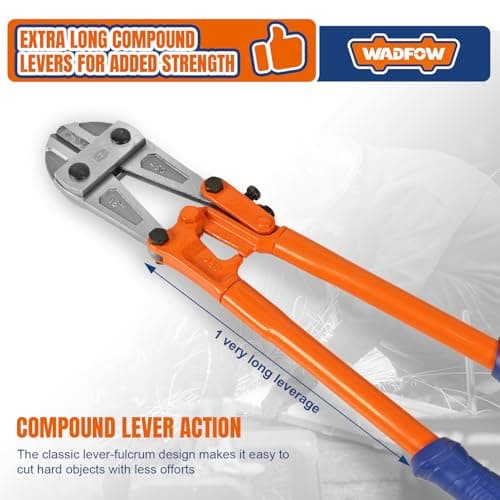 WADFOW Bolt Cutter: Soft Grip Rubber Ergonomic Handle Cutters Cutting Fence, Steel Wire, Chain, Screws, Rivet and Medium Padlock, 18", Medium Size Heavy-Duty 6