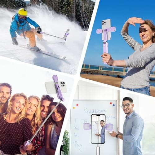 MQOUNY Mini iPhone Tripod Stand & Selfie Stick with Wireless Remote & Removable Light, Extendable Stand 360 Rotation Compatible with iPhone & Android Samsung (Purple) 6