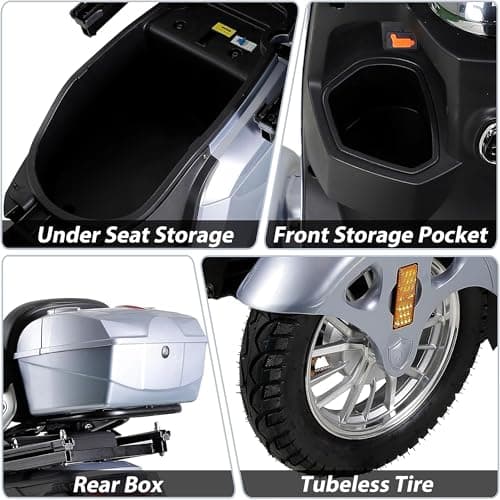 1000W 15 MPH Heavy Duty 4 Wheel Mobility Scooter 500lbs Loadweight, 3 Speed Control Mobility Scooters with 31 Mile Long Range Battery for Seniors & Adults Travel, 20° Max Climbing, Remote Key, Silver 8