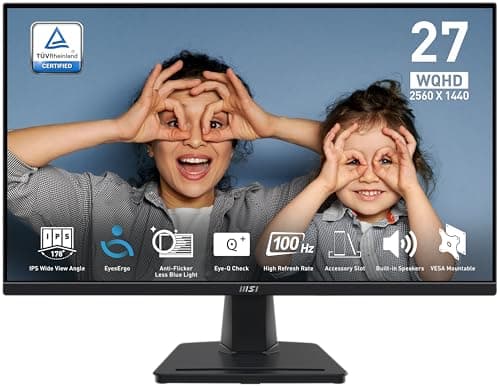 msi PRO MP275Q 27 Inch WQHD Office Monitor - 2560 x 1440 IPS Panel, 100 Hz, Eye-Friendly Screen, Built-in Speakers, Tilt-Adjustable - HDMI 2.0b, DP (1.2a)