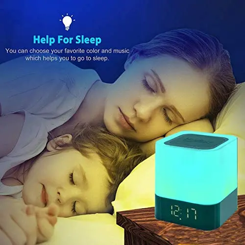 Gallstep Night Lights Bluetooth Speaker, Alarm Clock Bluetooth Speakers Touch Sensor Bedside Lamp Dimmable Multi-Color Changing Bedside Lamp, MP3 Player, Wireless with Lights 6