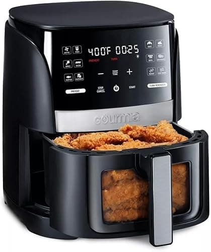 Gourmias 6 Qt Digital Window Air Fryer With 12 Presets, Guided Cooking, Touch Controls & Viewing Window – Oil-Free Frying, Easy Clean, Black