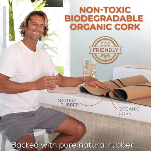 YOGA DOOD Cork Yoga Mat Thick 4mm - Natural Yoga Mat Non Toxic (72"x26") - Moisture-Activated Grip for Men's Practice 7