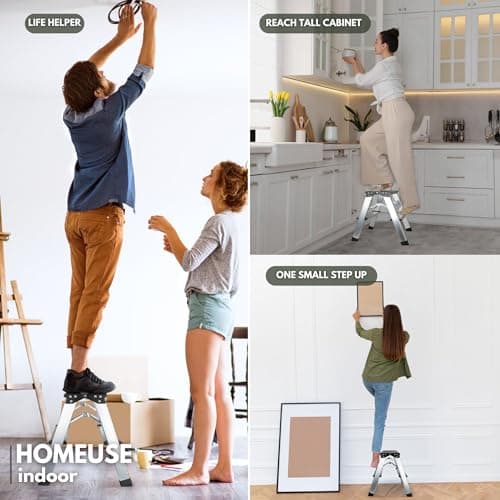 2 Step Ladder, Aluminum Folding Step Ladder, Portable Small Kitchen Step Stool, Lightweight with Widen Pedals by Glosiory, Solid Handy Metal Step Stool for Home, Kitchen, RV, SUV, Garage, 330lbs 6