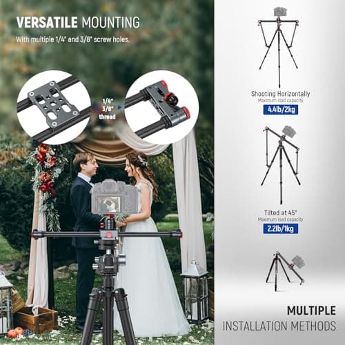 NEEWER 16in/40cm Carbon Fiber Camera Slider with 360° Ball Head/Phone Clamp/Action Camera Mount, Dolly Rail Track with 4 Bearings & Adjustable Legs, Compatible with GoPro Insta360 iPhone Android, CS1M 6