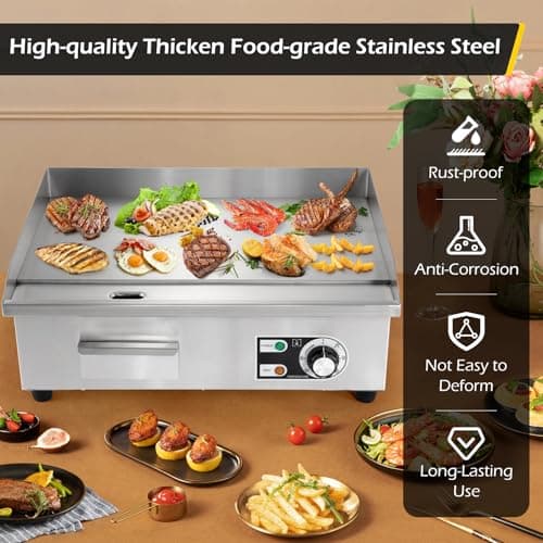 Dyna-Living Commercial Electric Griddle 22'' Flat Top Grill Countertop 3000W Stainless Steel Electric Griddle Nonstick Commercial Flat Top Griddle Countertop Grills, 122°F-572°F Temp Adjustable 6